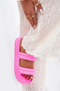 Piankowe Lekkie Klapki Damskie Na Platformie S.Barski ZK51-001 Fuksja