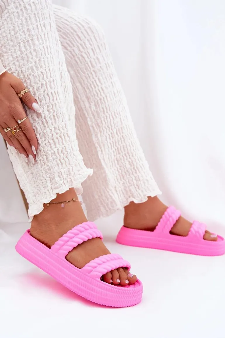 Piankowe Lekkie Klapki Damskie Na Platformie S.Barski ZK51-001 Fuksja