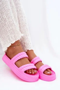 Piankowe Lekkie Klapki Damskie Na Platformie S.Barski ZK51-001 Fuksja