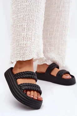 Piankowe Lekkie Klapki Damskie Na Platformie S.Barski ZK51-001 Czarne