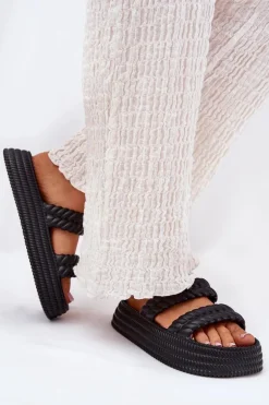 Piankowe Lekkie Klapki Damskie Na Platformie S.Barski ZK51-001 Czarne