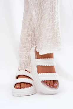 Piankowe Lekkie Klapki Damskie Na Platformie S.Barski ZK51-001 Białe