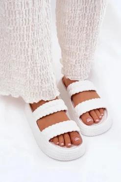 Piankowe Lekkie Klapki Damskie Na Platformie S.Barski ZK51-001 Białe