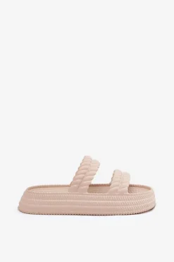 Piankowe Lekkie Klapki Damskie Na Platformie S.Barski ZK51-001 Beżowe