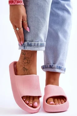 Piankowe Modne Klapki Na Masywnej Platformie Różowe Linnea