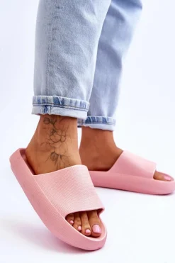 Piankowe Modne Klapki Na Masywnej Platformie Różowe Linnea