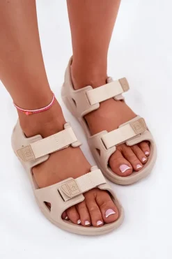 Piankowe Sandały Damskie Na Platformie Big Star RR274A515 Beżowe