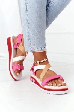 Piankowe Sandały Na Koturnie Big Star HH274A083 Różowe