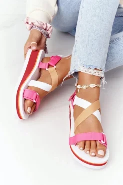 Piankowe Sandały Na Koturnie Big Star HH274A083 Różowe