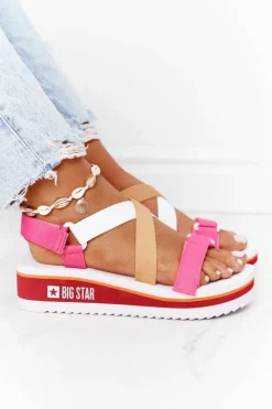 Piankowe Sandały Na Koturnie Big Star HH274A083 Różowe