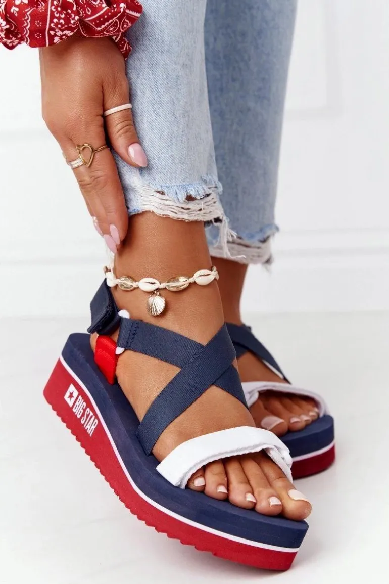 Piankowe Sandały Na Koturnie Big Star HH274A084 Granatowe