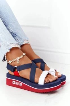 Piankowe Sandały Na Koturnie Big Star HH274A084 Granatowe