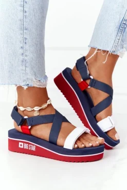 Piankowe Sandały Na Koturnie Big Star HH274A084 Granatowe