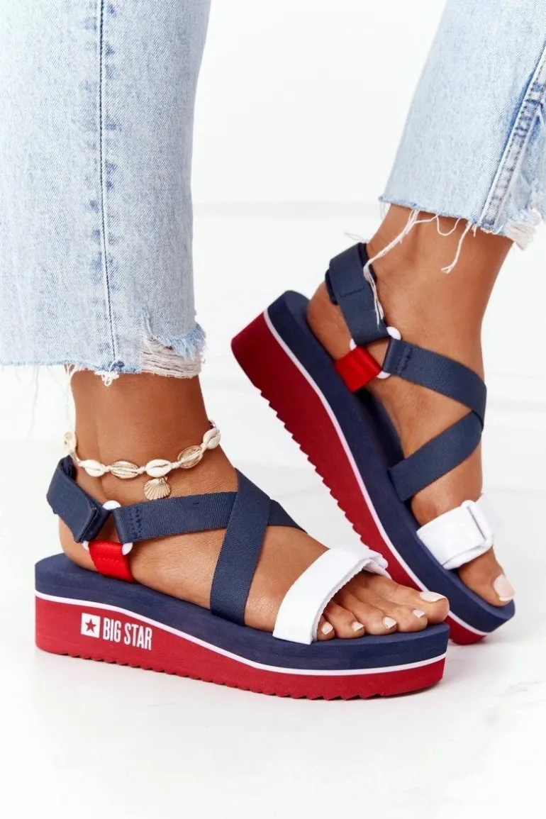 Piankowe Sandały Na Koturnie Big Star HH274A084 Granatowe