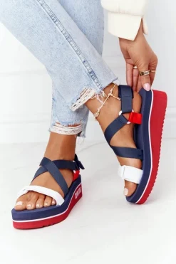 Piankowe Sandały Na Koturnie Big Star HH274A084 Granatowe