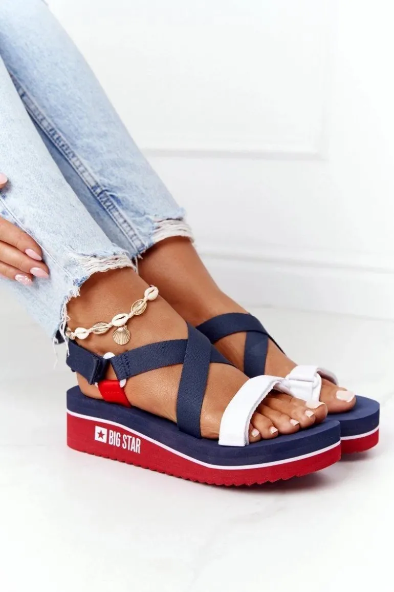 Piankowe Sandały Na Koturnie Big Star HH274A084 Granatowe