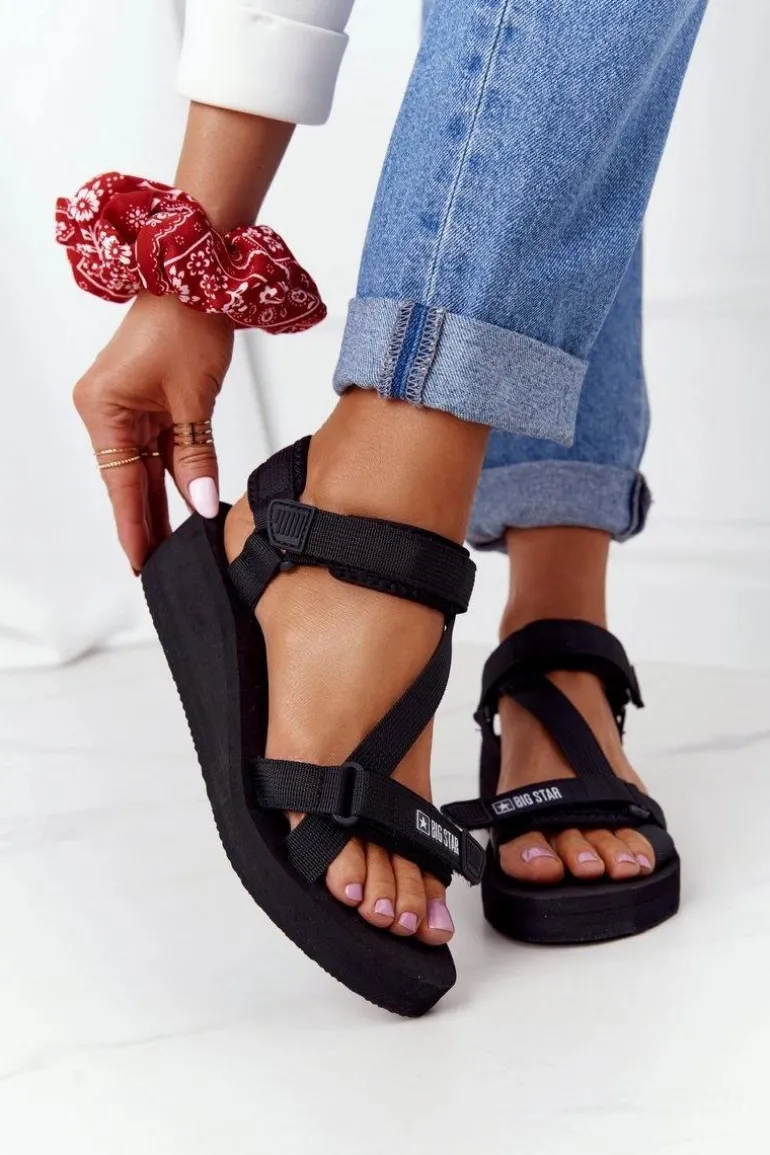Piankowe Sandały Na Koturnie Big Star FF274A349 Czarne