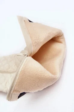 Pikowane Kozaki Przed Kolano Na Płaskim Obcasie Beżowe Amalfri