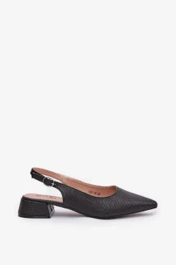 Plecione Sandały Damskie Na Delikatnym Obcasie Czarne Jorela