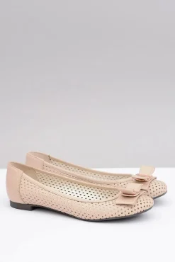 Polskie Skórzane Ażurowe Balerinki Kokarda Marianna