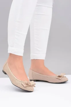 Polskie Skórzane Ażurowe Balerinki Kokarda Marianna