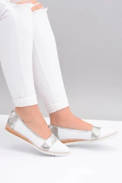 Polskie Skórzane Białe Balerinki Moro Persi