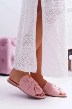 Połyskujące Klapki Z Wiązaniem Różowe Emilia