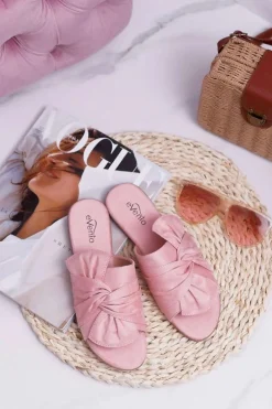 Połyskujące Klapki Z Wiązaniem Różowe Emilia