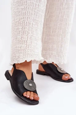 Połyskujące Sandały Damskie Ozdobnym Detalem S.Barski KV51-012 Czarne