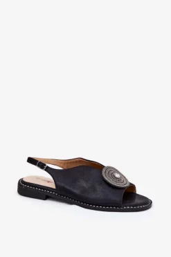 Połyskujące Sandały Damskie Ozdobnym Detalem S.Barski KV51-012 Czarne