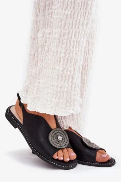 Połyskujące Sandały Damskie Ozdobnym Detalem S.Barski KV51-012 Czarne