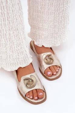 Połyskujące Sandały Damskie Z Ozdobą S.Barski KV51-006 Złote