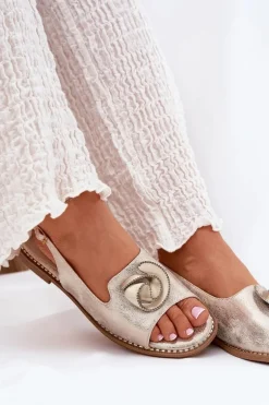 Połyskujące Sandały Damskie Z Ozdobą S.Barski KV51-006 Złote