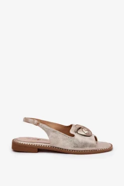 Połyskujące Sandały Damskie Z Ozdobą S.Barski KV51-006 Złote