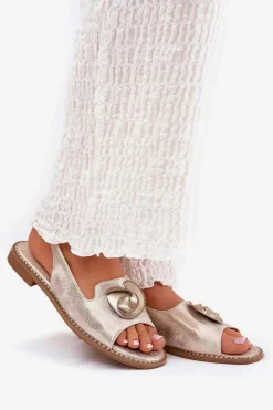 Połyskujące Sandały Damskie Z Ozdobą S.Barski KV51-006 Złote