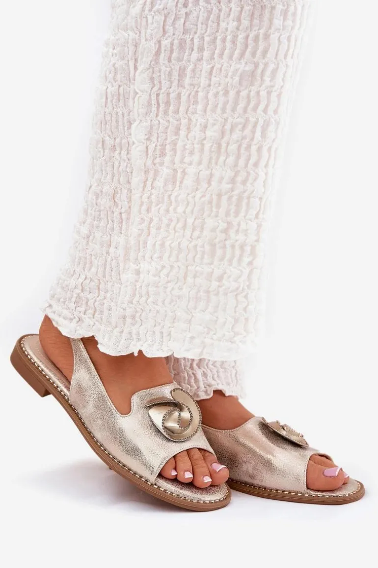 Połyskujące Sandały Damskie Z Ozdobą S.Barski KV51-006 Złote