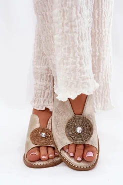 Połyskujące Sandały Damskie Ozdobnym Detalem S.Barski KV51-012 Złote