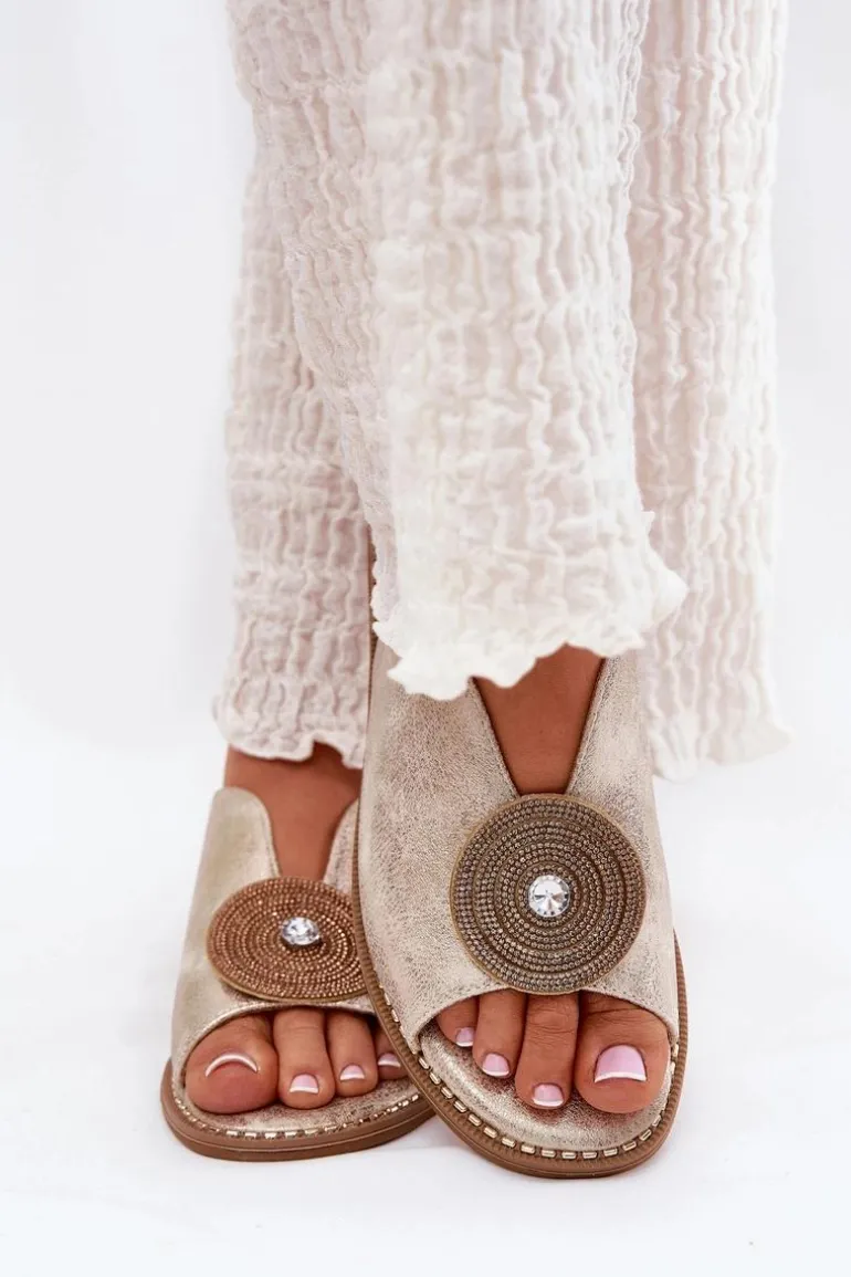 Połyskujące Sandały Damskie Ozdobnym Detalem S.Barski KV51-012 Złote