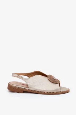 Połyskujące Sandały Damskie Ozdobnym Detalem S.Barski KV51-012 Złote