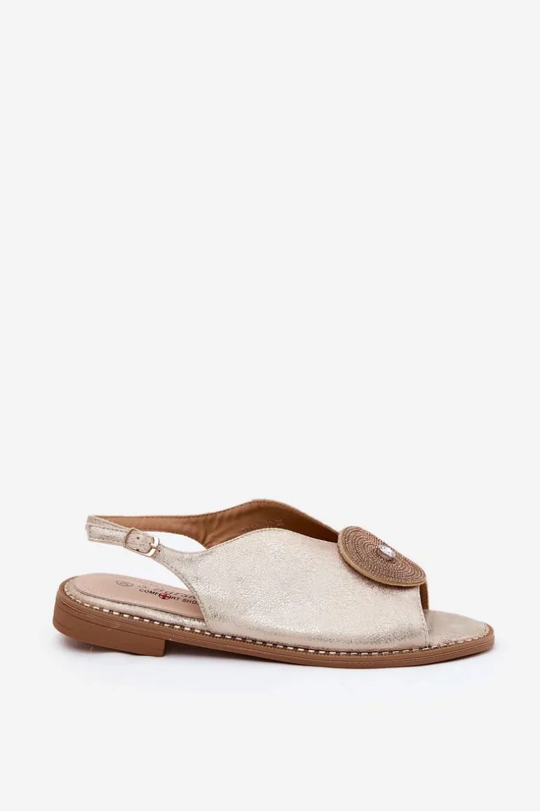 Połyskujące Sandały Damskie Ozdobnym Detalem S.Barski KV51-012 Złote