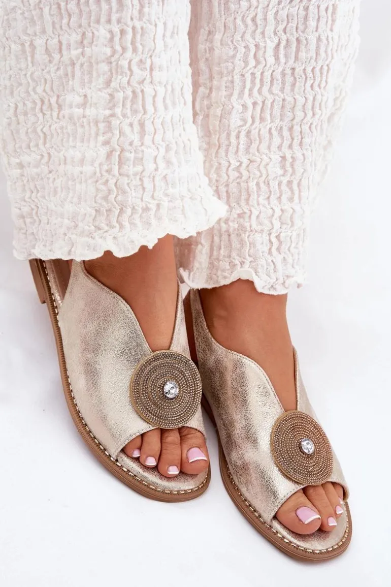 Połyskujące Sandały Damskie Ozdobnym Detalem S.Barski KV51-012 Złote