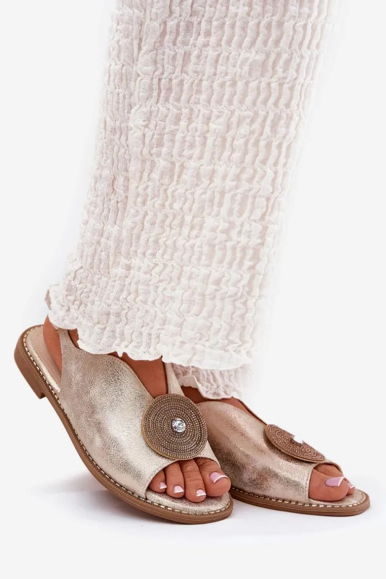 Połyskujące Sandały Damskie Ozdobnym Detalem S.Barski KV51-012 Złote