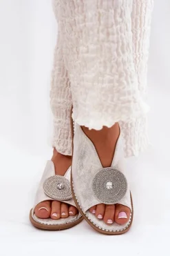 Połyskujące Sandały Damskie Ozdobnym Detalem S.Barski KV51-012 Srebrne