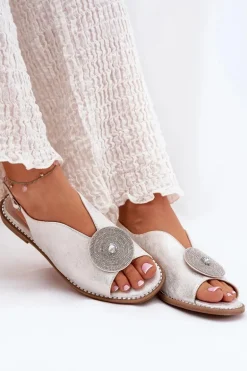 Połyskujące Sandały Damskie Ozdobnym Detalem S.Barski KV51-012 Srebrne