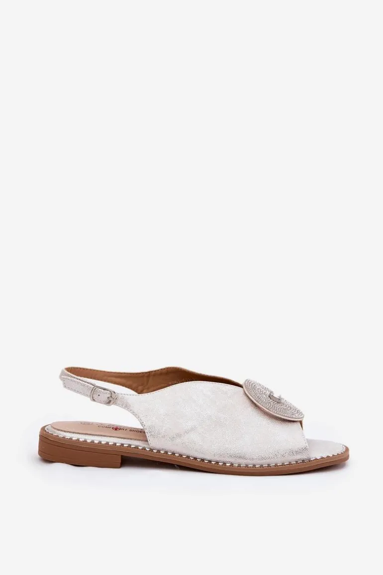 Połyskujące Sandały Damskie Ozdobnym Detalem S.Barski KV51-012 Srebrne