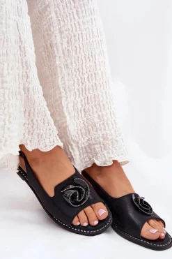 Połyskujące Sandały Damskie Z Ozdobą S.Barski KV51-006 Czarne