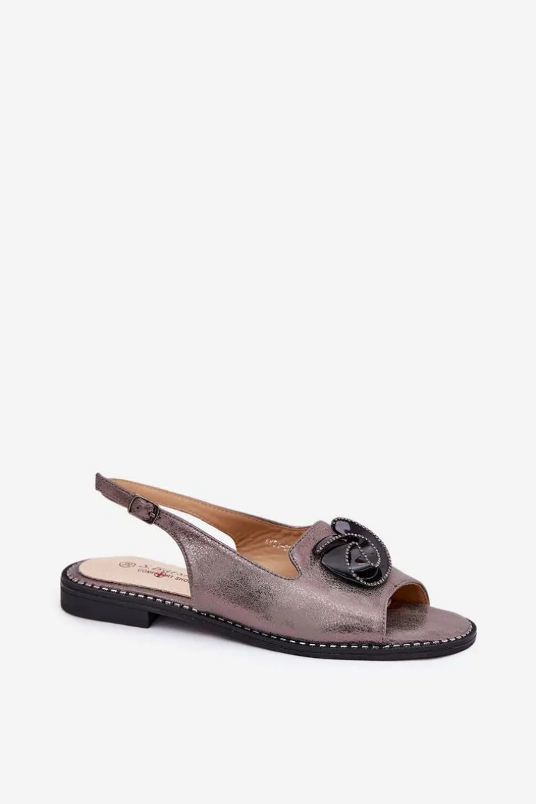 Połyskujące Sandały Damskie Z Ozdobą S.Barski KV51-006 Szare