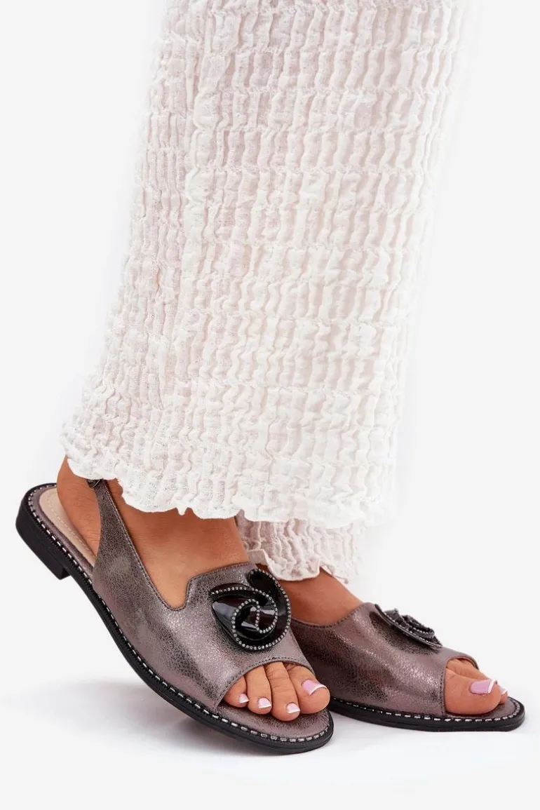 Połyskujące Sandały Damskie Z Ozdobą S.Barski KV51-006 Szare