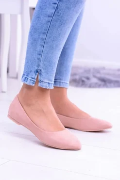 Różowe Damskie Balerinki Zamsz Bueno