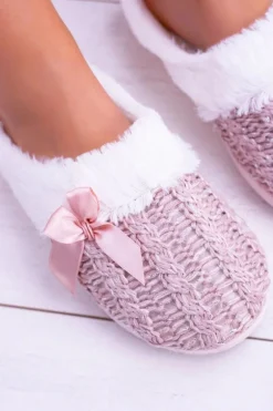 Różowe Damskie Papcie Domowe Klapki Z Futerkiem Dezi